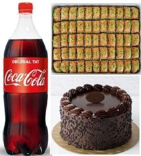 Efsane Tatlı Menüsü Çikolatalı Pasta Fıstıklı Baklava ve Soğuk Cola
